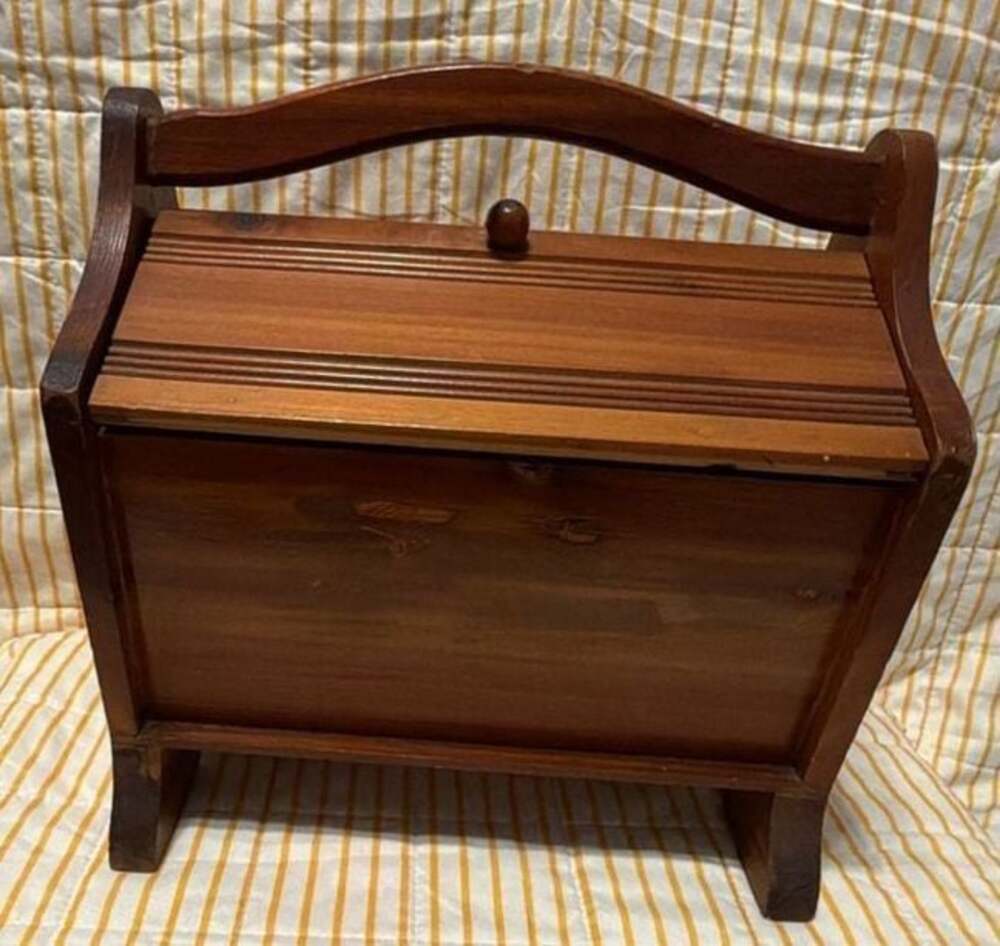 Vintage Wooden Sewing Box with Built-in Ruler